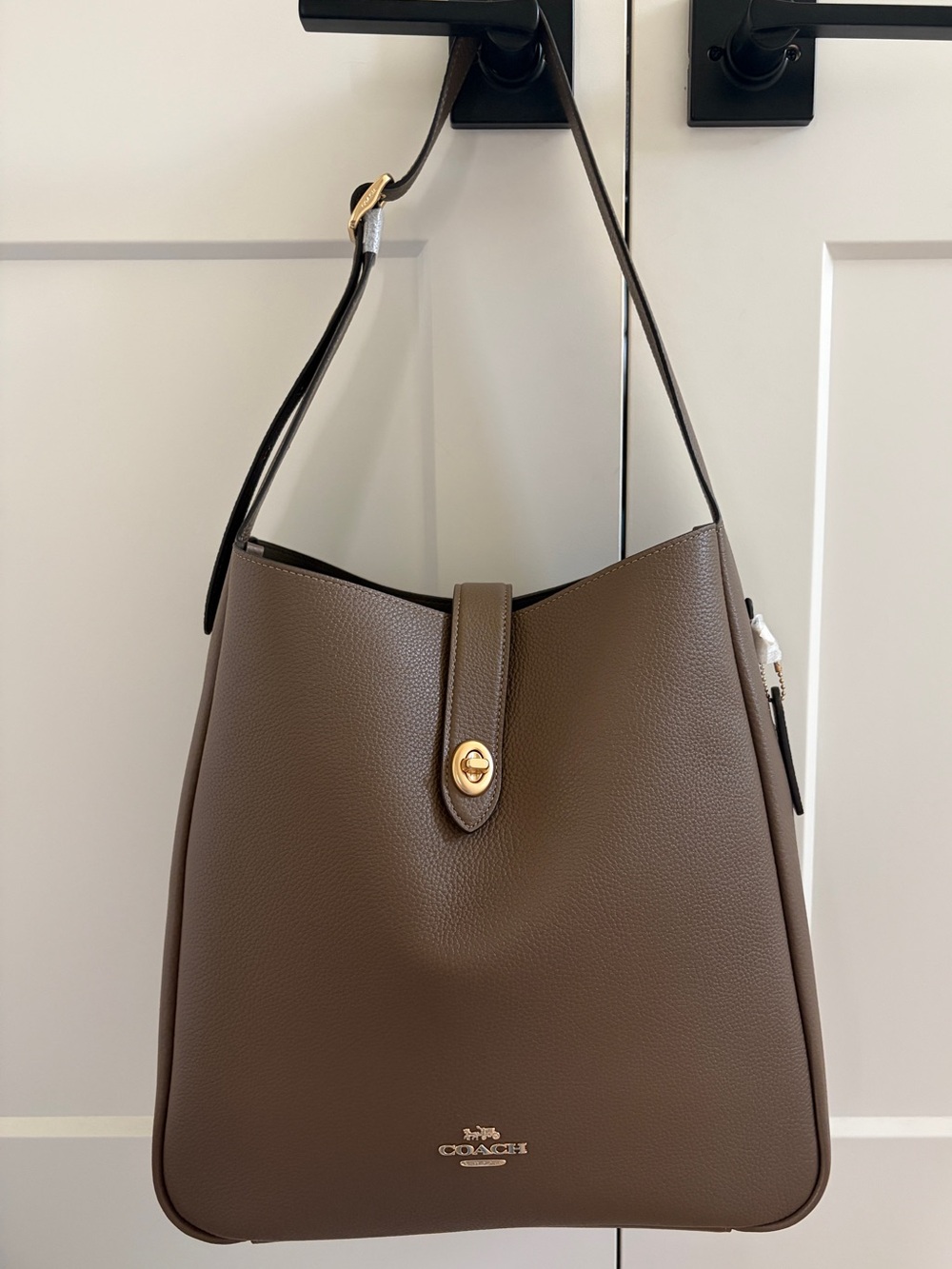 NEW Coach Hadley Large Pebbled Leather Shoulder Bag Purse Dark Stone